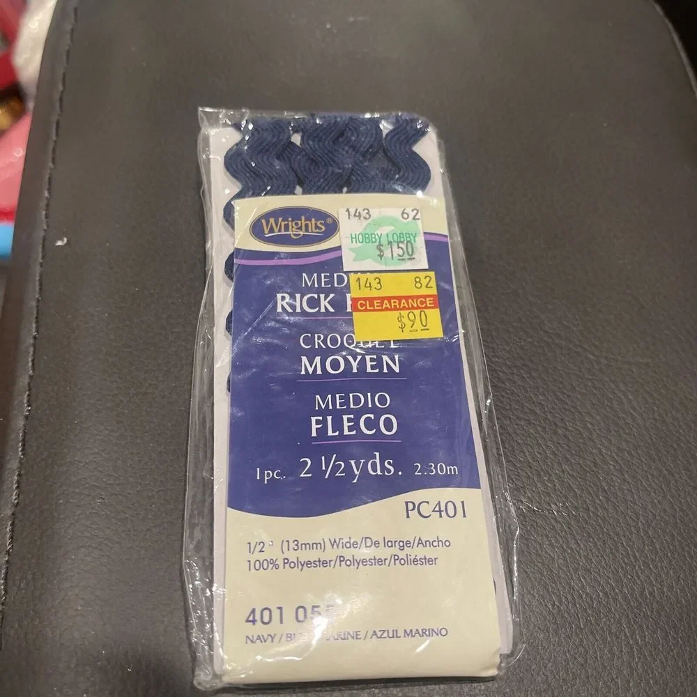 Wrights Medium Rick‎ Rack 2 1/2 Yards Navy Sealed